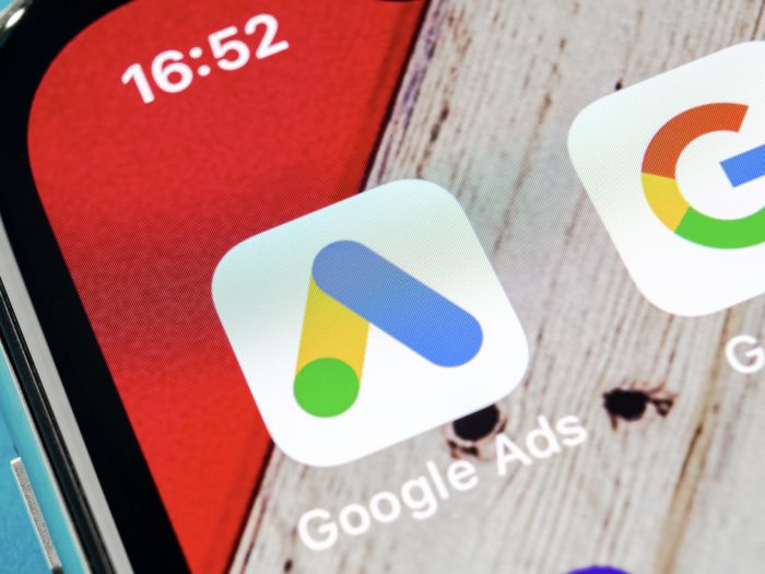 Google Ads AdWords application icon on Apple iPhone X screen