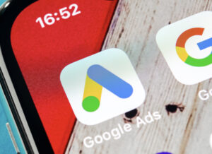 Google Ads AdWords application icon on Apple iPhone X screen