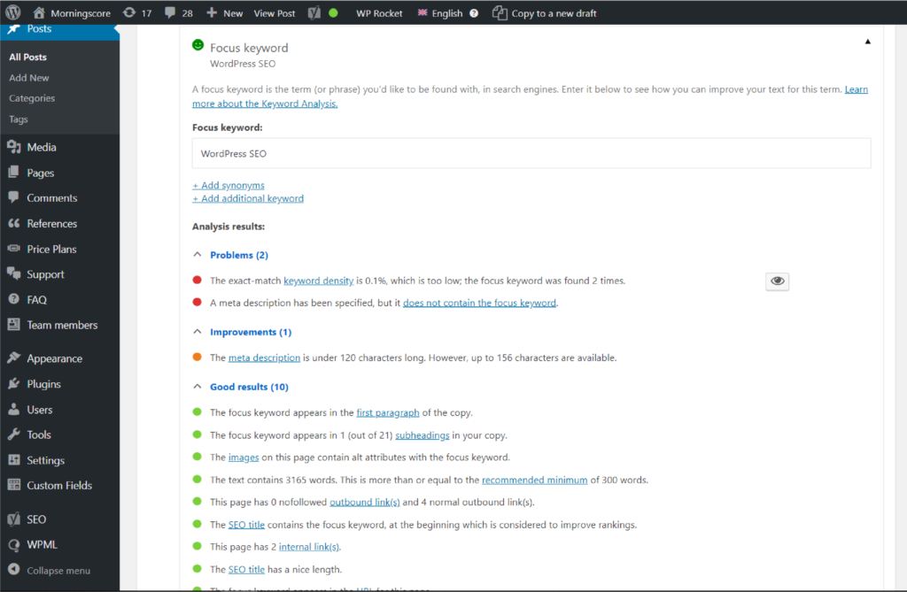 Yoast SEO's focus keyword and keyword analysis for keyword related issues in WordPress SEO